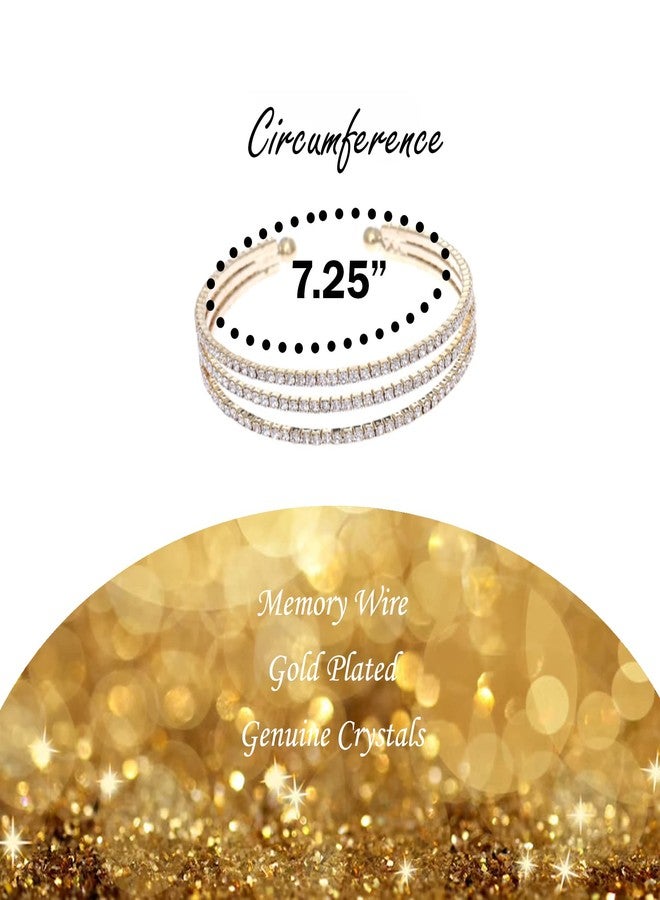 NTLX Crystal Bracelet for Women - Rhinestone Cuff Bracelet - Gold Plated - Flexible & Adjustable - Three Row - Bridal, Wedding, Prom, Party, Pageant, Evening, Casual, Bracelet - with Gift Box - Image 2