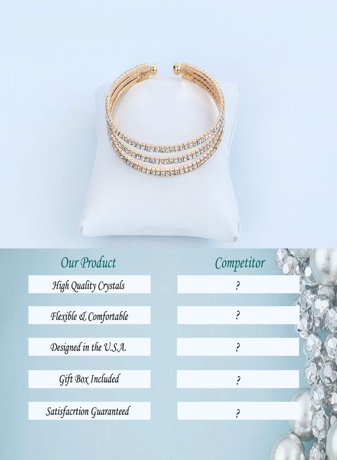 NTLX Crystal Bracelet for Women - Rhinestone Cuff Bracelet - Gold Plated - Flexible & Adjustable - Three Row - Bridal, Wedding, Prom, Party, Pageant, Evening, Casual, Bracelet - with Gift Box - Image 3