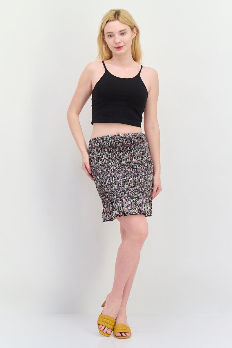 NA-KD Women Floral Print Mini Skirt, Black - Image 4