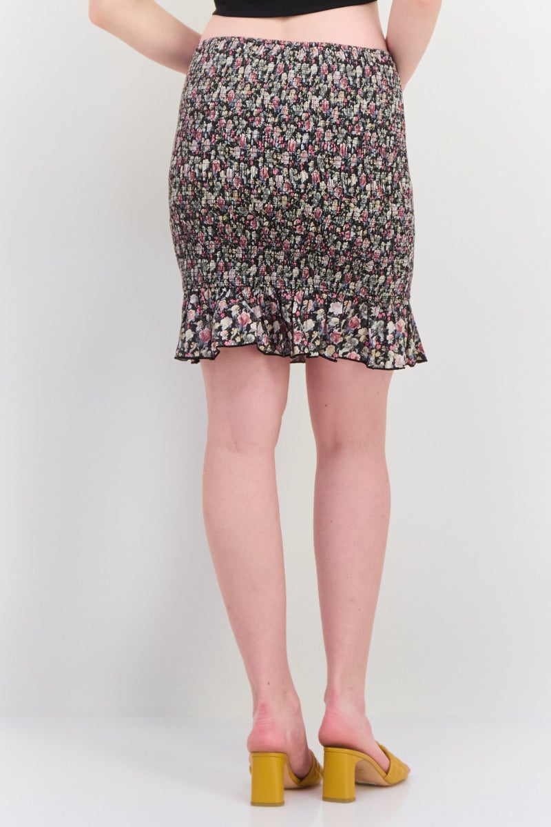 NA-KD Women Floral Print Mini Skirt, Black - Image 3