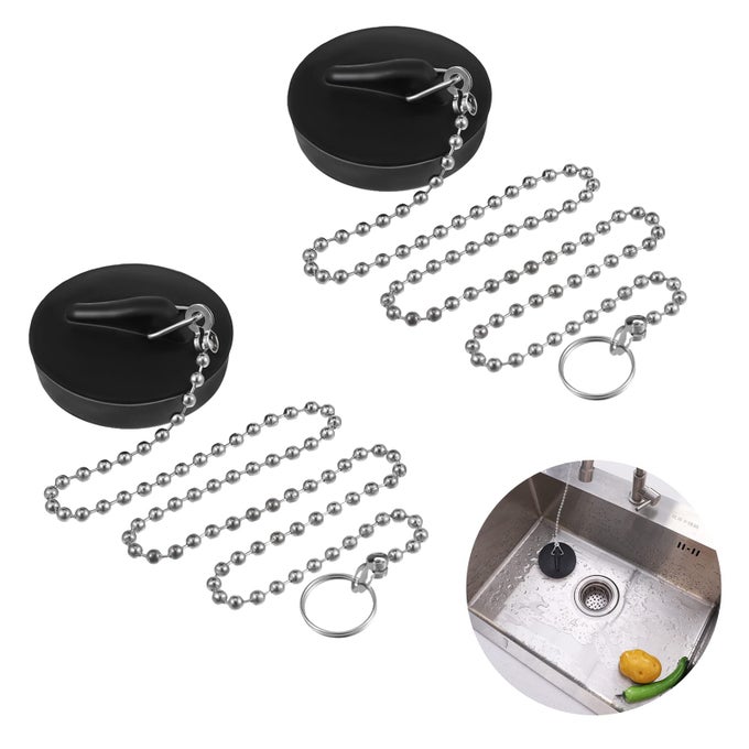 2 PCS DRAIN STOPPER SINK PLUG UNIVERSAL BATH PLUG WITH STAINLESS STEEL CHAIN AND SSHAPED HOOKDRAIN STOPPER FOR BATHTUB SINK BATHROOM KITCHEN HOMESIZE 42MM TO 45MM CHAIN 45CM