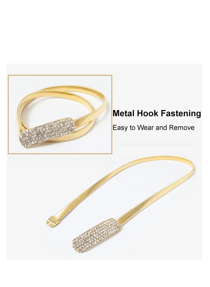 Excefore Women Metal Belt, Elastic Skinny Belt Waich Waist Belts Fashion Belly Gold Chain Waistband with Rhinestone Buckle for Dress, Jeans Pants - Image 2