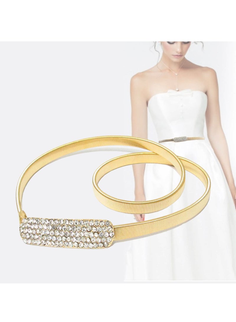 Excefore Women Metal Belt, Elastic Skinny Belt Waich Waist Belts Fashion Belly Gold Chain Waistband with Rhinestone Buckle for Dress, Jeans Pants - Image 1