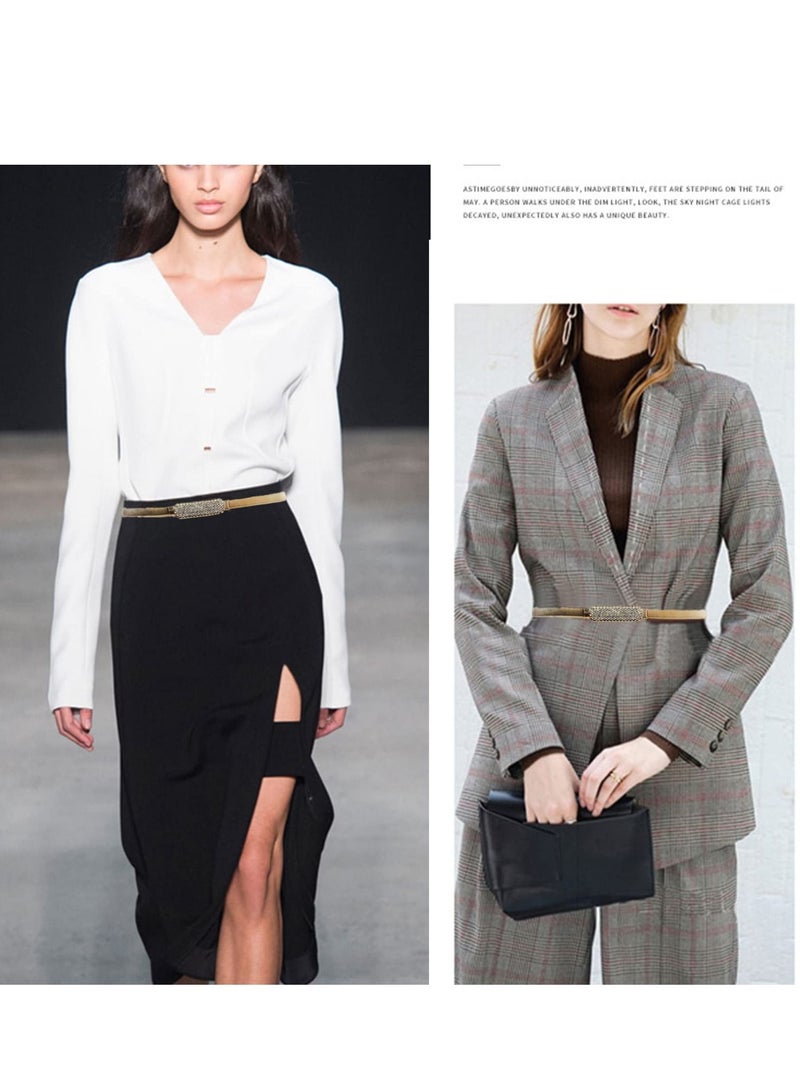 Excefore Women Metal Belt, Elastic Skinny Belt Waich Waist Belts Fashion Belly Gold Chain Waistband with Rhinestone Buckle for Dress, Jeans Pants - Image 4