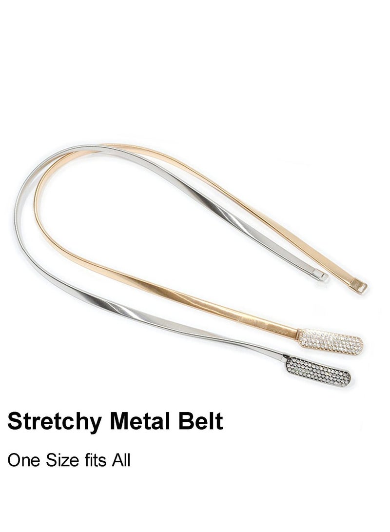 Excefore Women Metal Belt, Elastic Skinny Belt Waich Waist Belts Fashion Belly Gold Chain Waistband with Rhinestone Buckle for Dress, Jeans Pants - Image 5