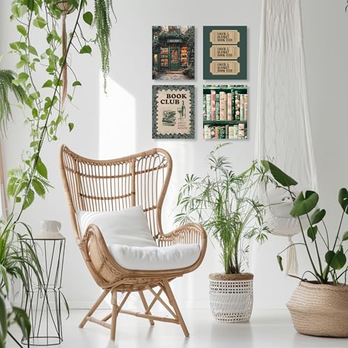 LUKIPOM Vintage Nostalgic Book Wall Art Posters Set of 4, Reading Nook Corner Room Decor, Retro Green Bookish Canvas Prints Artwork for Library Book Store Club Wall Decor, 8x10 Unframed - Image 4
