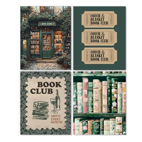 LUKIPOM Vintage Nostalgic Book Wall Art Posters Set of 4, Reading Nook Corner Room Decor, Retro Green Bookish Canvas Prints Artwork for Library Book Store Club Wall Decor, 8x10 Unframed - Image 1
