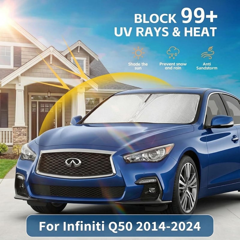 AuyNeas واقي شمسي للزجاج الأمامي لسيارة إنفينيتي Q50 2014-2024، واقي أمامي مخصص، قابلة للطي، يحجب الأشعة فوق البنفسجية، إكسسوارات. - Image 2
