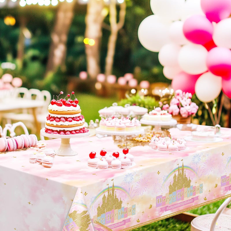 Avezano 3 Pcs Princess Castle Tablecloth Rainbow Princess Birthday Table Cloth for Girls Women Birthday Party Decorations 108 x 54 Inch - Image 5