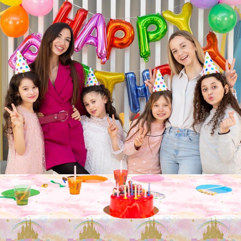Avezano 3 Pcs Princess Castle Tablecloth Rainbow Princess Birthday Table Cloth for Girls Women Birthday Party Decorations 108 x 54 Inch - Image 4
