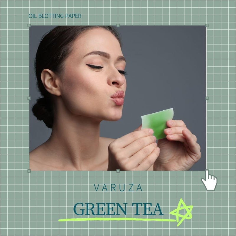 VARUZA [100 Counts + Mirror Case] Green Tea Natural Oil Blotting Sheets for Face with Mirror Case - Image 3