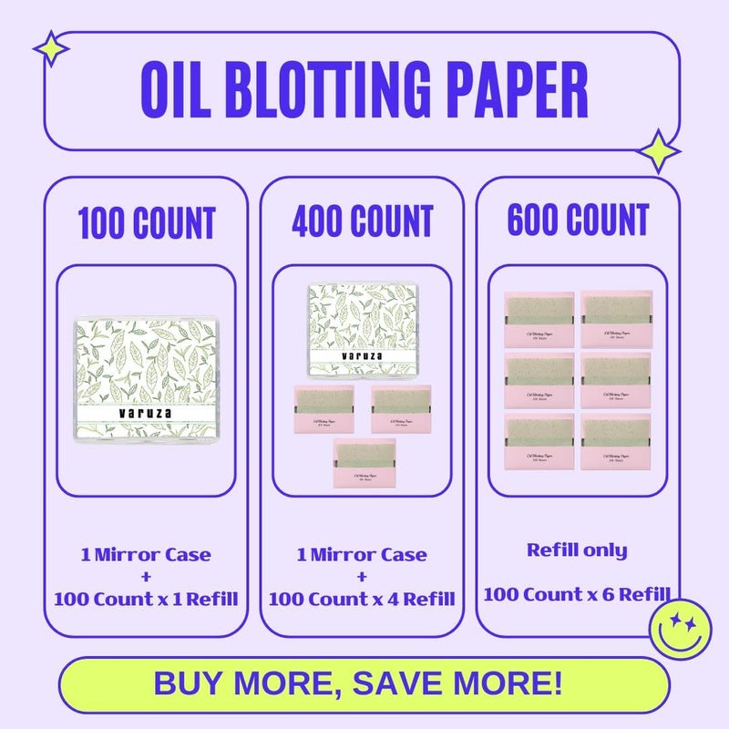 VARUZA [100 Counts + Mirror Case] Green Tea Natural Oil Blotting Sheets for Face with Mirror Case - Image 2