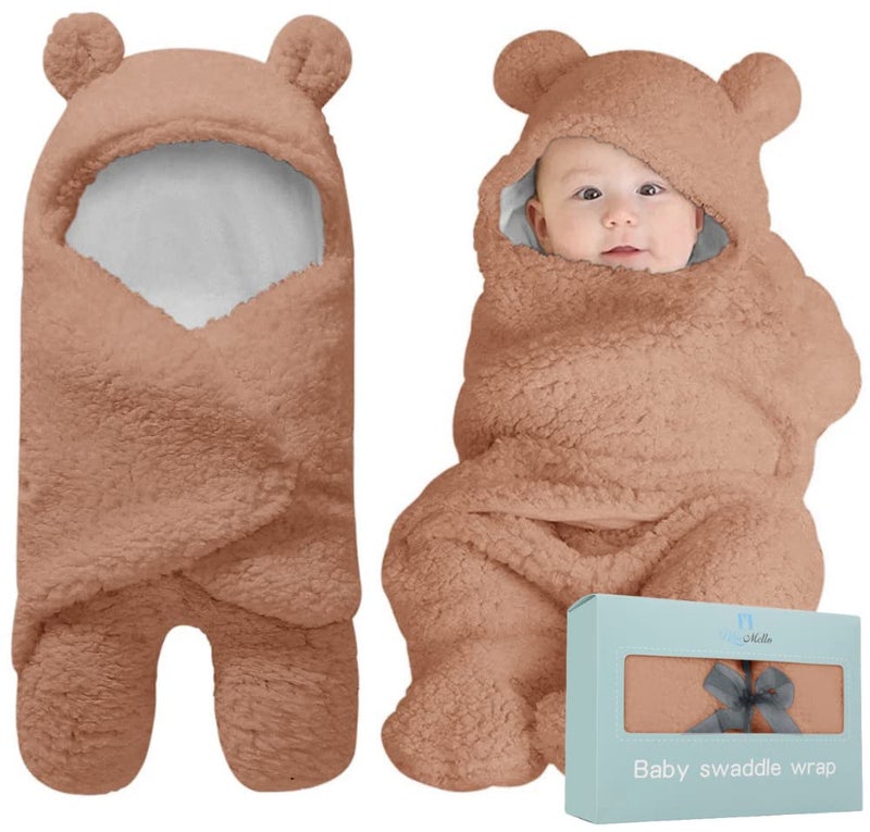 BlueMello Baby Swaddle Blanket | Ultra-Soft Plush Essential for Infants 0-6 Months | Receiving Swaddling Wrap Brown | Ideal Newborn Registry and Toddler Boy Accessories | Perfect Baby Girl Shower Gift - Image 1
