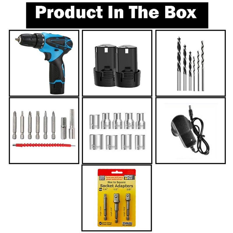 Galaxe 12V Wireless Screwdriver Drill Lithium Driver Machine Power Cordless Drill Electric Hand Drill with 3pcs Socket Adapter Hex Shank to 14 38 12 Drill Bits GLX12V3SA12 31pcs tool kit - Image 2