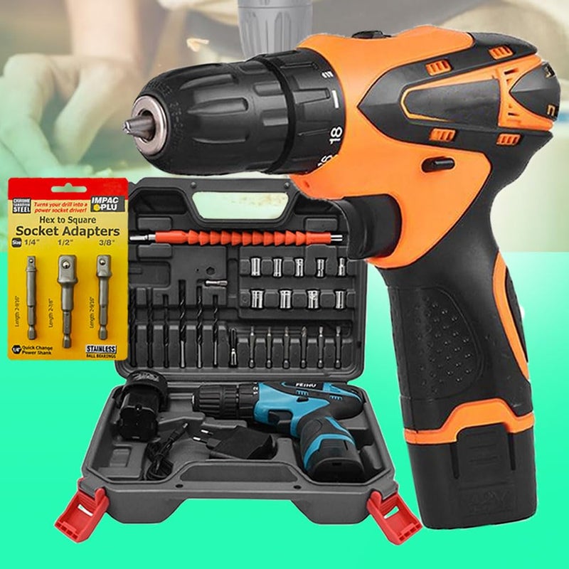 Galaxe 12V Wireless Screwdriver Drill Lithium Driver Machine Power Cordless Drill Electric Hand Drill with 3pcs Socket Adapter Hex Shank to 14 38 12 Drill Bits GLX12V3SA12 31pcs tool kit - Image 1