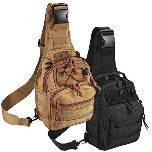 Novemkada Tactical Shoulder Bag1000D Outdoor Military Molle Sling Backpack Sport Chest Pack Daypack Bags for Camping Hiking Trekking Rover Sling 2 Pack Tan and Black - Image 1