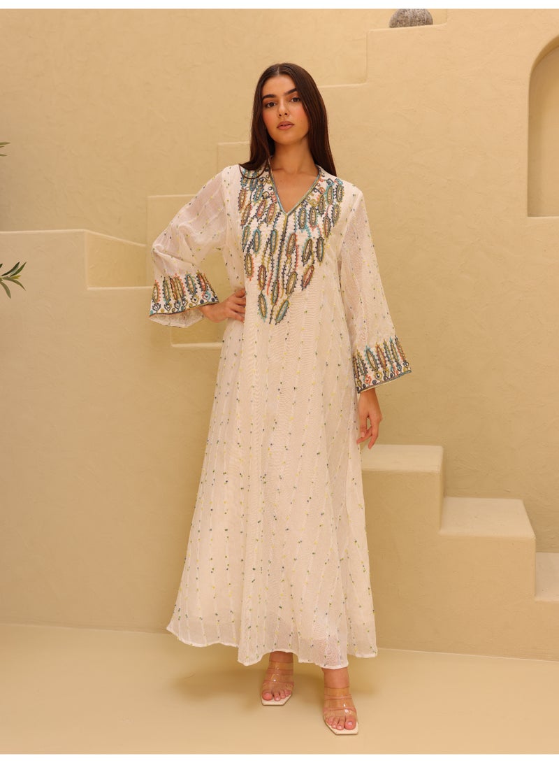 IKKXA Printed Colorful Embroidery Jalabiya IK4022 Blue - Image 1