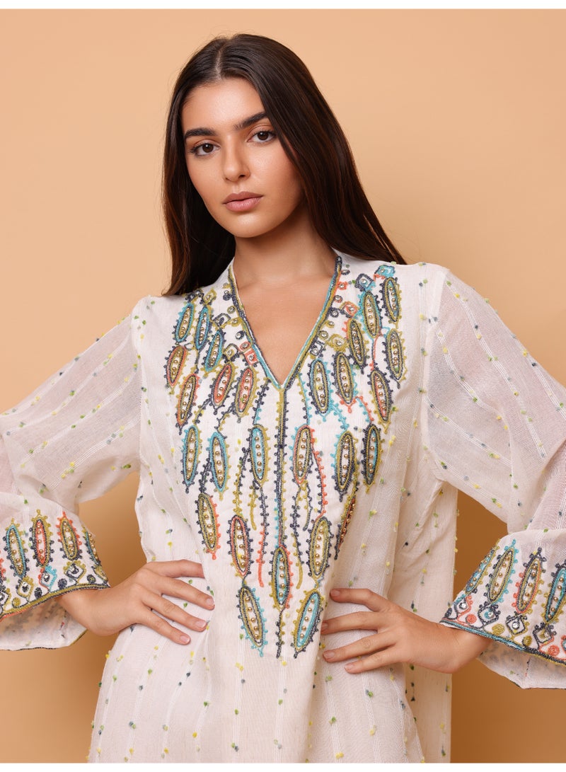 IKKXA Printed Colorful Embroidery Jalabiya IK4022 Blue - Image 2