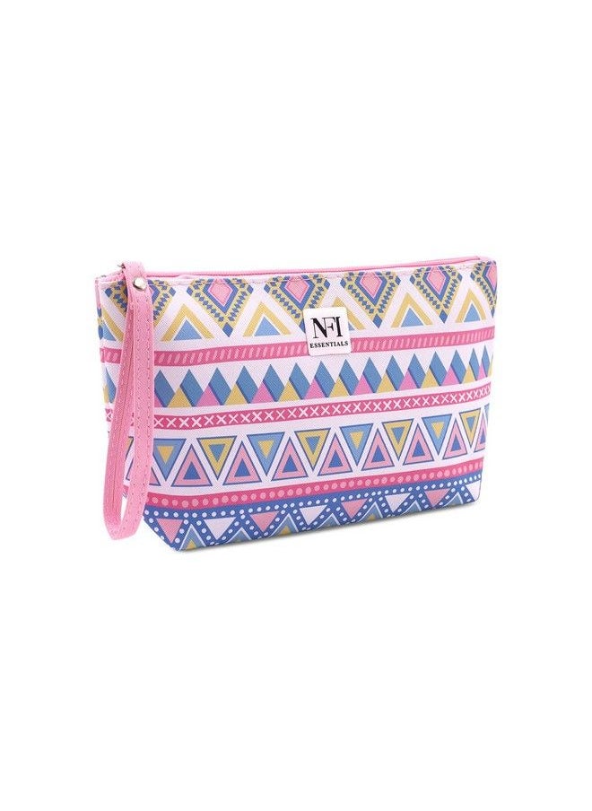 NFI essentials Pu Geometric Print Makeup Pouches For Women Stylish Pouch For Makeup Accessories Travel Pouch Cosmetic Pouches Toiletry Bag For Women Make Up Pouch For Girls (Light Pink)  - Image 1