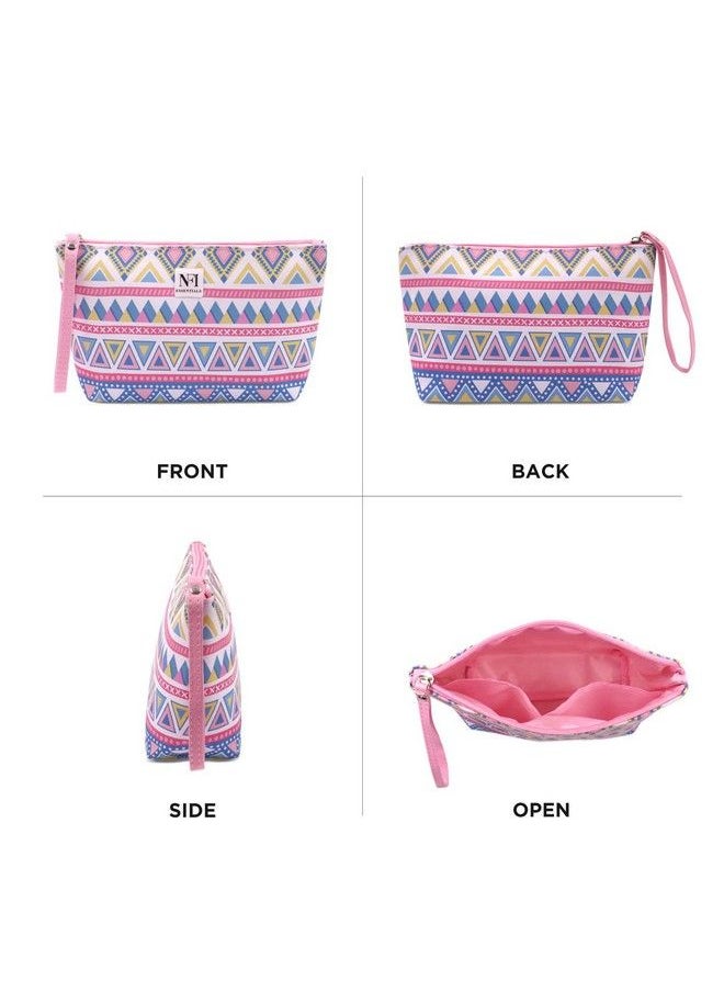 NFI essentials Pu Geometric Print Makeup Pouches For Women Stylish Pouch For Makeup Accessories Travel Pouch Cosmetic Pouches Toiletry Bag For Women Make Up Pouch For Girls (Light Pink)  - Image 3