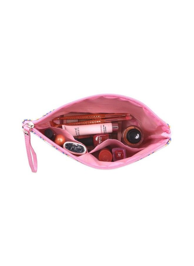 NFI essentials Pu Geometric Print Makeup Pouches For Women Stylish Pouch For Makeup Accessories Travel Pouch Cosmetic Pouches Toiletry Bag For Women Make Up Pouch For Girls (Light Pink)  - Image 4