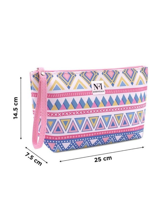 NFI essentials Pu Geometric Print Makeup Pouches For Women Stylish Pouch For Makeup Accessories Travel Pouch Cosmetic Pouches Toiletry Bag For Women Make Up Pouch For Girls (Light Pink)  - Image 5