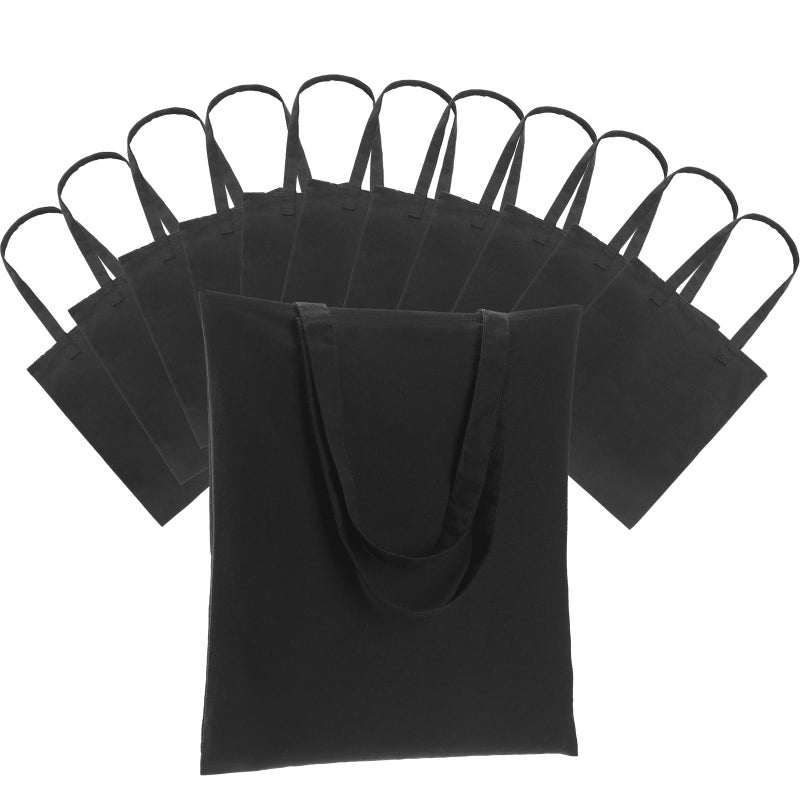 Carbrea 12 Pack Canvas Tote Bag - Lightweight Tote Bags Bulk Thin Blank Shopping Reusable Grocery Bags For Diy Gift Sublimation Activity - Black - Image 1