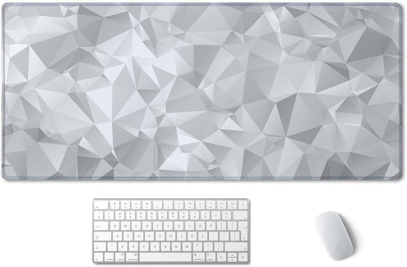 SSOIU Large Mouse Pad, Full Desk XXL Extended Gaming Mouse Pad 35.5" X 15.7", Waterproof Desk Mat Stitched Edges, Non-Slip Computer Keyboard Mousepad for Office and Home, Gray Triangular Abstract - Image 1