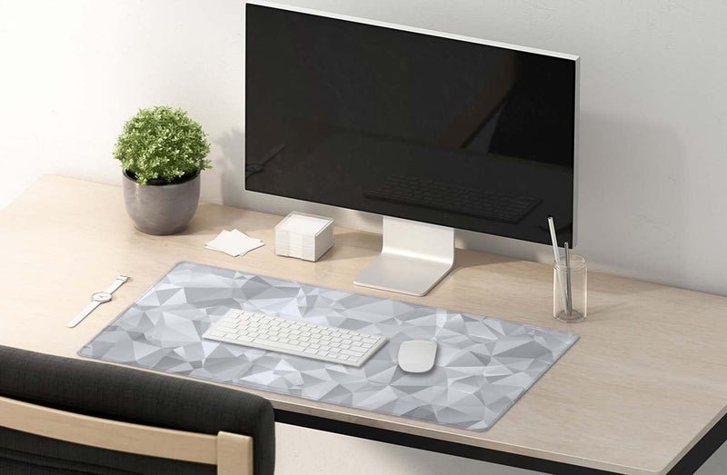 SSOIU Large Mouse Pad, Full Desk XXL Extended Gaming Mouse Pad 35.5" X 15.7", Waterproof Desk Mat Stitched Edges, Non-Slip Computer Keyboard Mousepad for Office and Home, Gray Triangular Abstract - Image 5