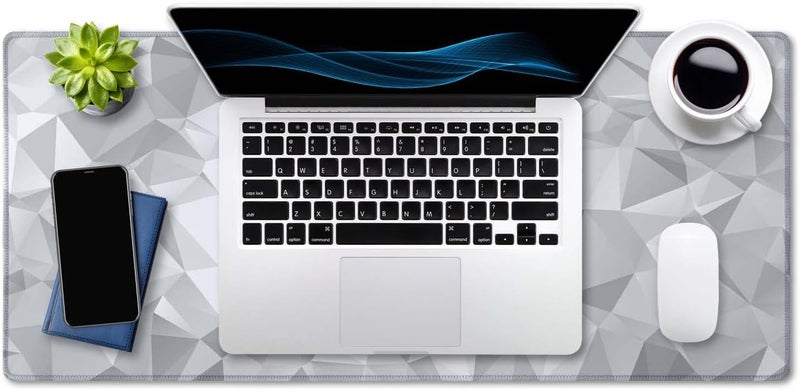 SSOIU Large Mouse Pad, Full Desk XXL Extended Gaming Mouse Pad 35.5" X 15.7", Waterproof Desk Mat Stitched Edges, Non-Slip Computer Keyboard Mousepad for Office and Home, Gray Triangular Abstract - Image 4