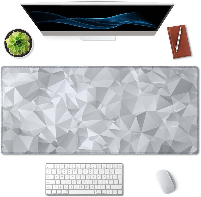 SSOIU Large Mouse Pad, Full Desk XXL Extended Gaming Mouse Pad 35.5" X 15.7", Waterproof Desk Mat Stitched Edges, Non-Slip Computer Keyboard Mousepad for Office and Home, Gray Triangular Abstract - Image 3