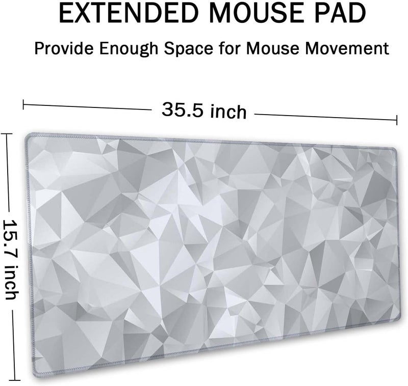 SSOIU Large Mouse Pad, Full Desk XXL Extended Gaming Mouse Pad 35.5" X 15.7", Waterproof Desk Mat Stitched Edges, Non-Slip Computer Keyboard Mousepad for Office and Home, Gray Triangular Abstract - Image 2