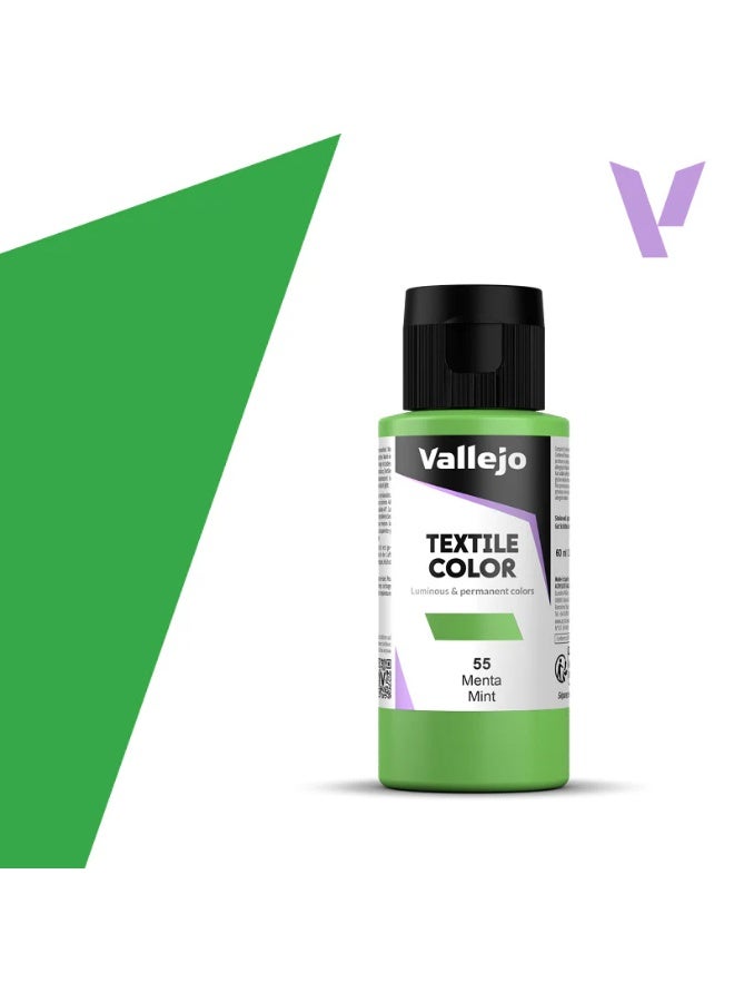 Vallejo Textile Fabric Paint Mint 55 – 60ml Bottle Matte Washable Finish