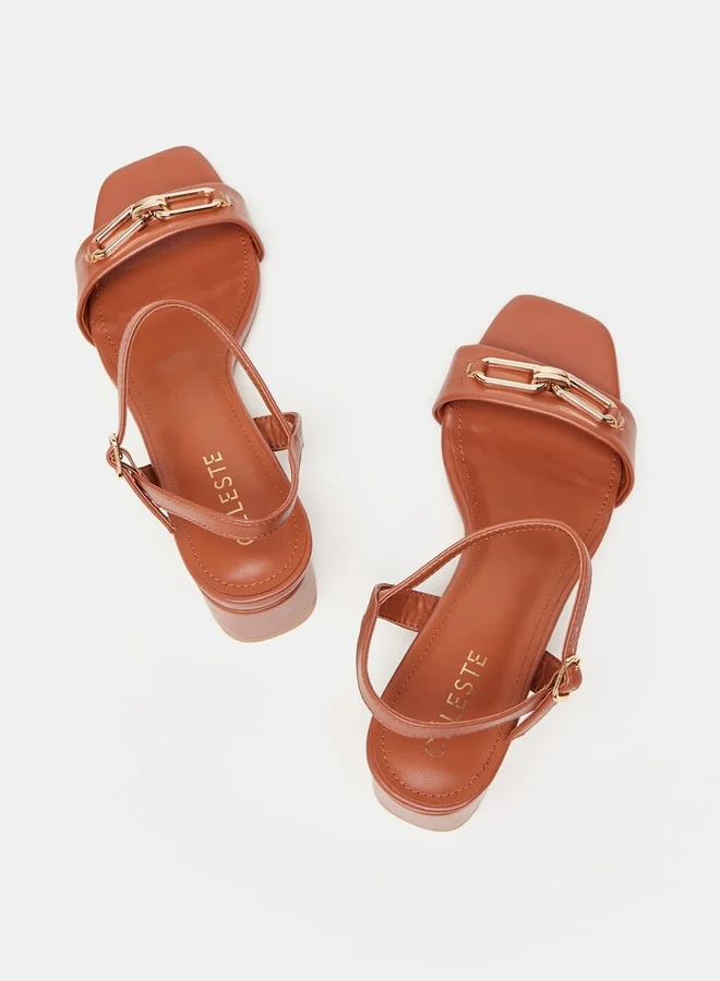 Celeste Womens Solid Sandals With Block Heels And Buckle Closure