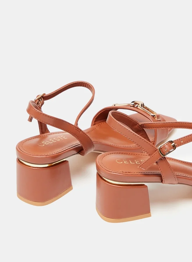 Celeste Womens Solid Sandals With Block Heels And Buckle Closure