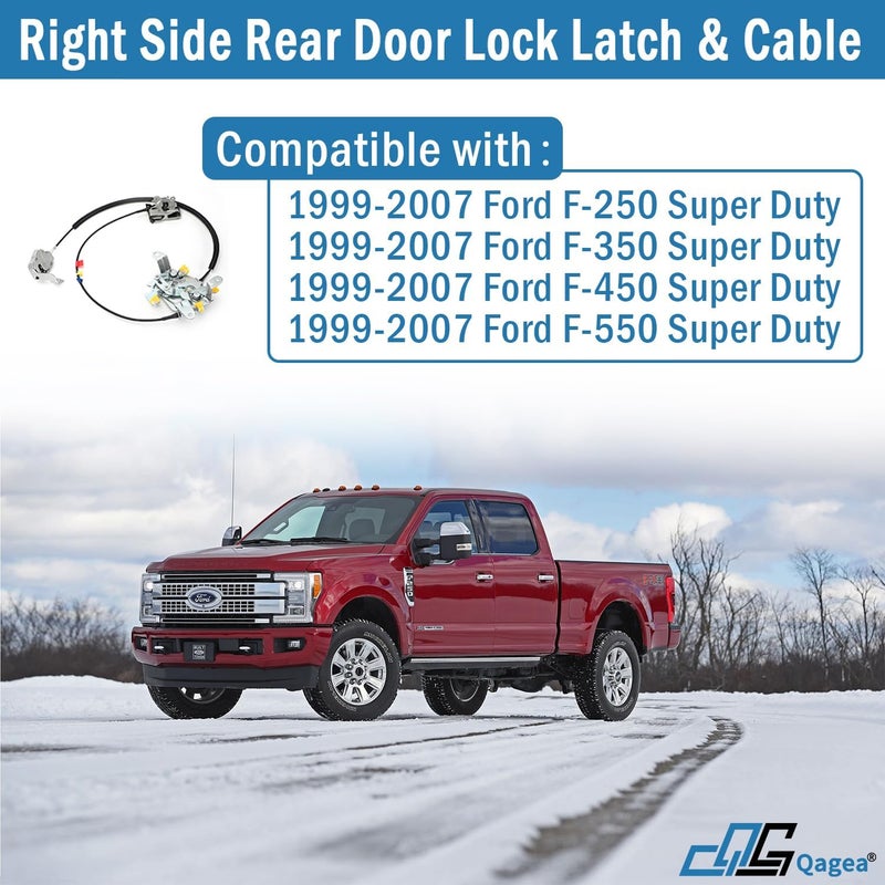 Qagea Rear Door Lock Latch & Cable - Right Passenger Side for 1999-2007 Ford F250 F350 F450 F550 Super Duty - Image 2