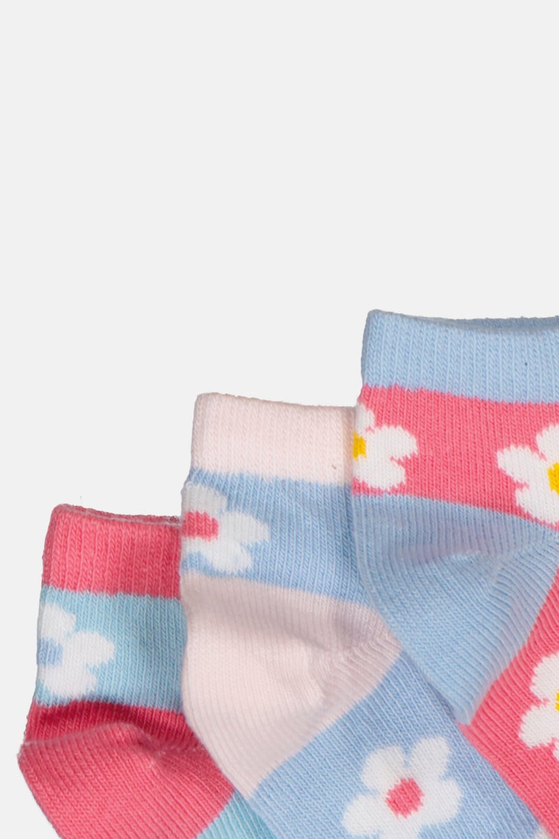 Joe Boxer Toddlers Girl 3 Pair Floral Print Ankle Sock, Multicolor - Image 3