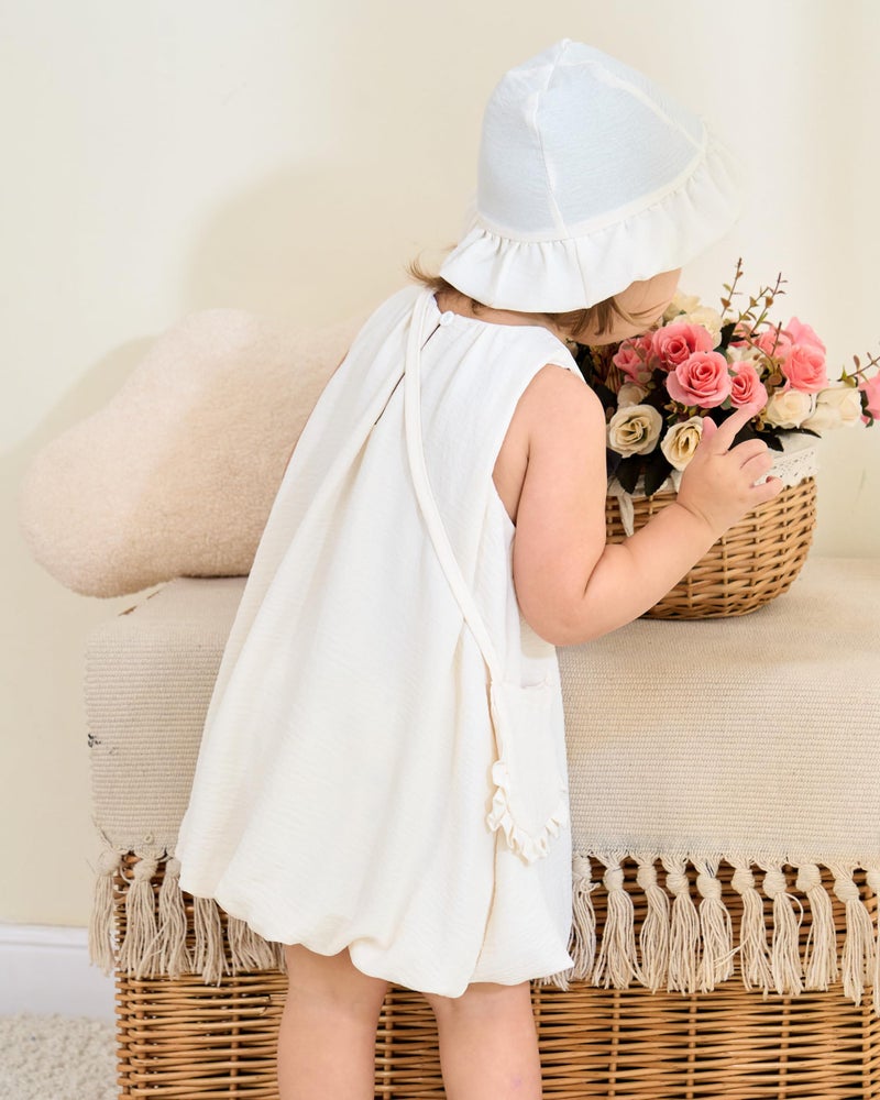 SODLON Baby Girl Dress 3-6 Months Summer Infant Girl Clothes Big Bow Sleeveless Puff Balloon Bubble Dresses Birthday Gifts Cute Casual Linen Outfits Sundress with Hat & Bag Apricot - Image 3