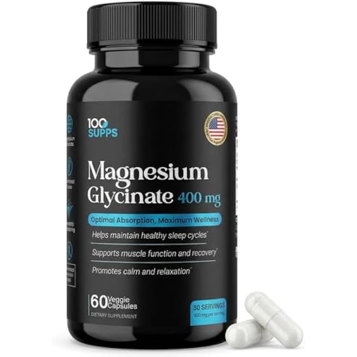 100 Supps Magnesium Glycinate 400mg – 60 Capsules | 30-Day Supply | Chelated Magnesium for Muscle, Nerve, and Sleep Support | Vegan, Gluten-Free, Non-GMO | Manufactured in USA - Image 1