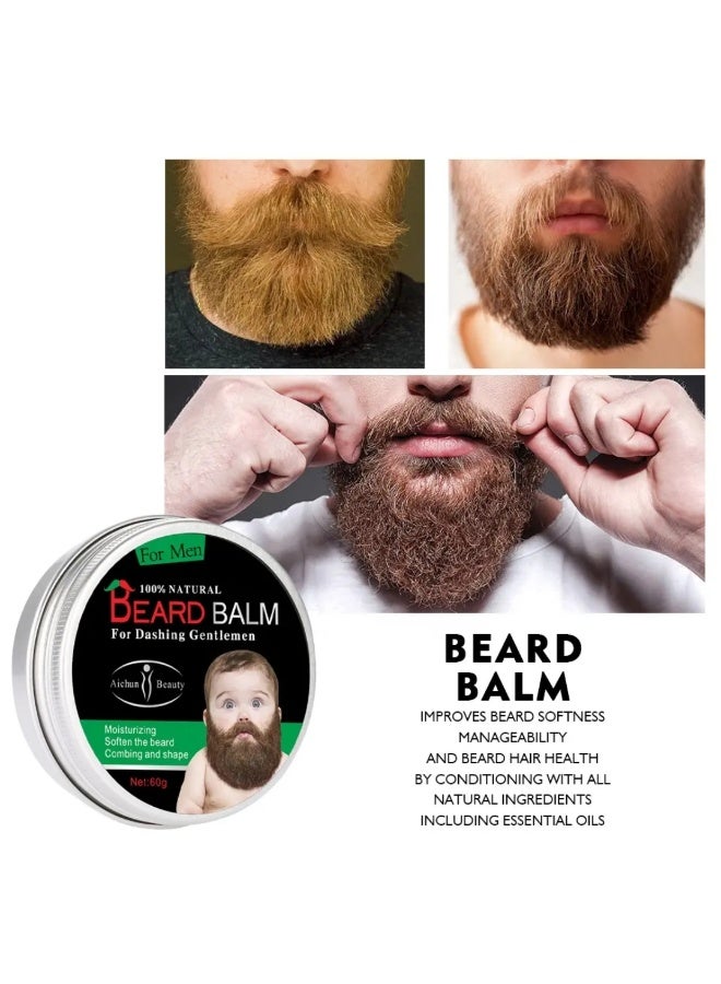 Aichun beauty بلسم لحية طبيعي 60 جرام للعناية باللحية مرطب عضوي لنمو الشارب مع زيوت طبيعية بلسم إصلاح اللحية زيت نمو بلسم يلين ويشكل اللحية يعزز نمو اللحية الصحي واللمعان بلسم طبيعي - Image 3