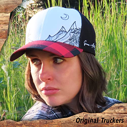 Grace Folly Beach Trucker Hats for Women- Snapback Baseball Cap for Summer (Red Plaid Mountain) - Image 2