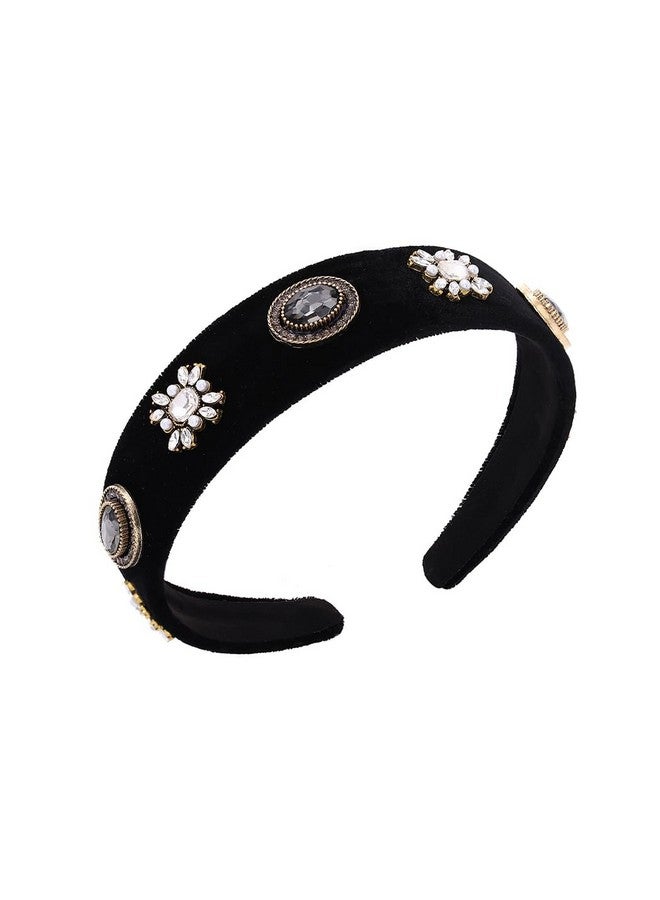Campsis Baroque Jeweled Headbands Black Elastic Rhinestone Wide Hairbands Diamond Pearl Crystal Hair Accessories Daily Party For Women - Image 1