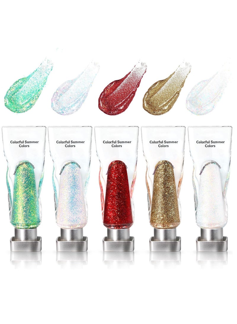 SYOSI ظلال عيون سائلة بريق 5 ألوان لامعة متلألئة جيل ظلال عيون معدني، تدوم طويلًا وتجف سريعًا مع لون قوي ولامع - Image 1