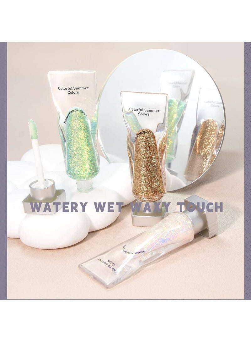 SYOSI ظلال عيون سائلة بريق 5 ألوان لامعة متلألئة جيل ظلال عيون معدني، تدوم طويلًا وتجف سريعًا مع لون قوي ولامع - Image 3