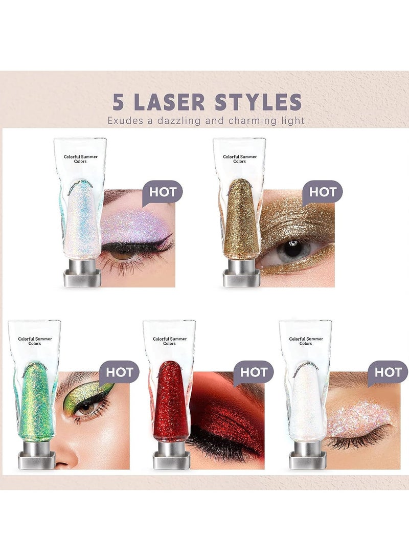 SYOSI ظلال عيون سائلة بريق 5 ألوان لامعة متلألئة جيل ظلال عيون معدني، تدوم طويلًا وتجف سريعًا مع لون قوي ولامع - Image 2
