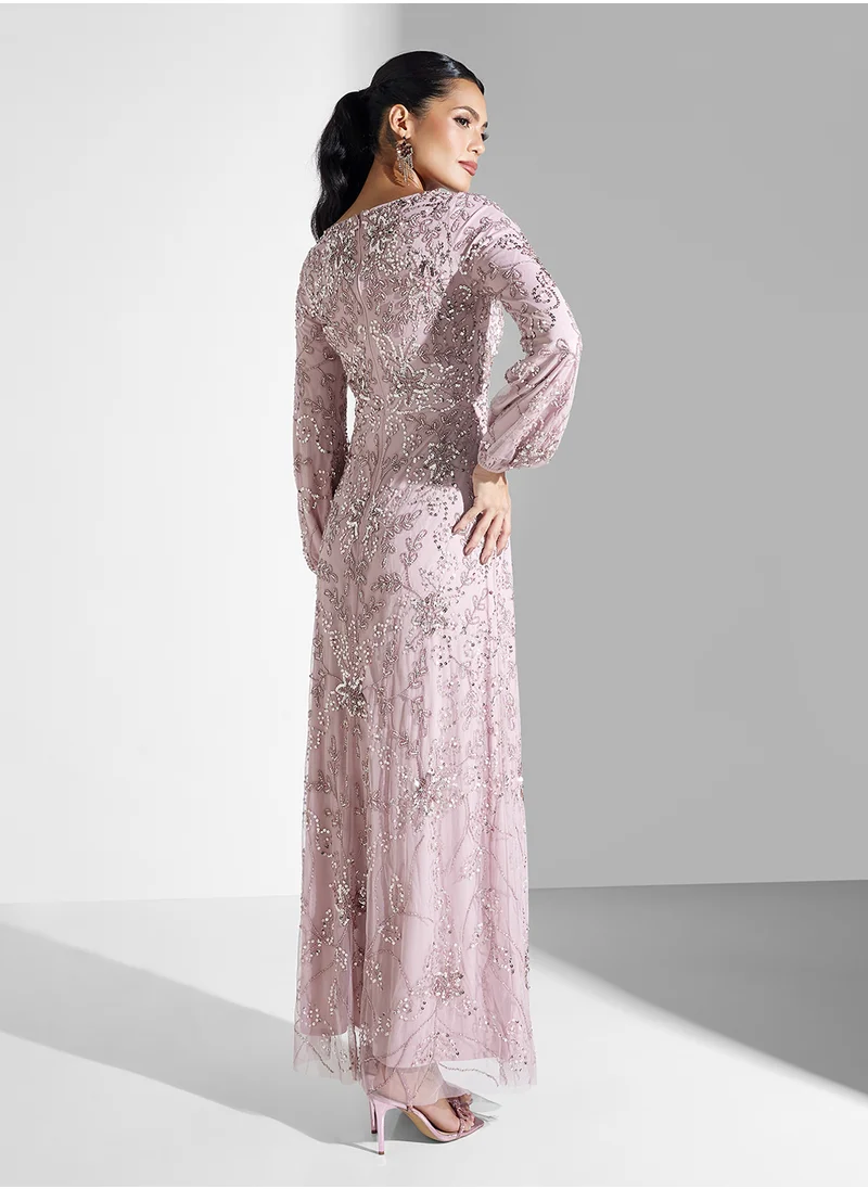 MARYISA Embellished Sequins Maxi Dress