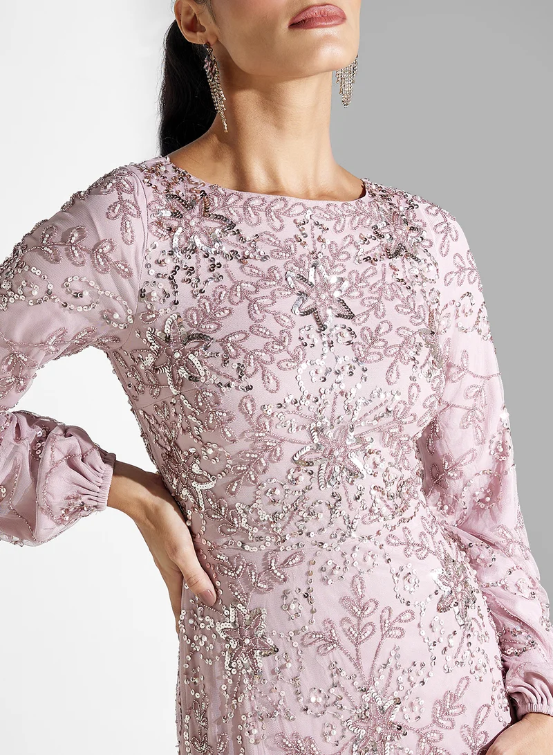 MARYISA Embellished Sequins Maxi Dress