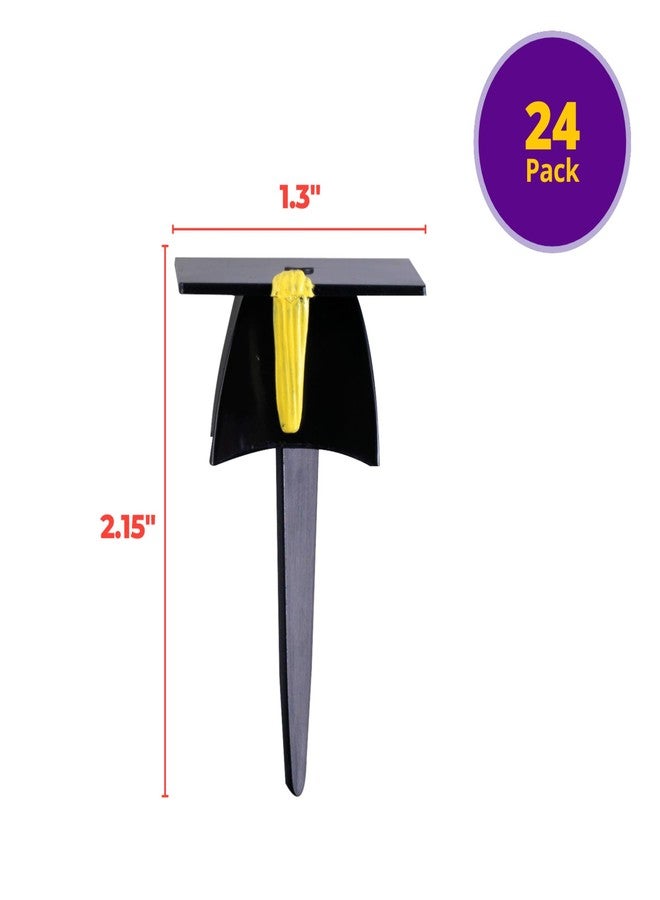 DecoPac Grad Hat Cupcake Toppers, 24 Graduation Cake Pics, Black Grad Hat DecoPics, Food Safe Cake Decorations - 24 Pack - Image 3