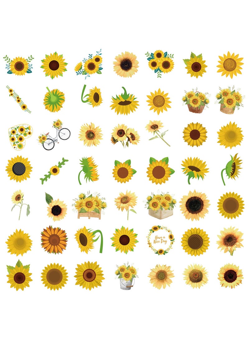 قوس قزح أورينبو ملصقات عباد الشمس للمراهقين والأولاد والبنات، 50 قطعة من ملصقات الفينيل المقاومة للماء لزجاجات المياه والكمبيوتر المحمول والكمبيوتر اللوحي والكوب والأمتعة والهاتف، عبوة ملصقات زهور كرتونية - Image 2