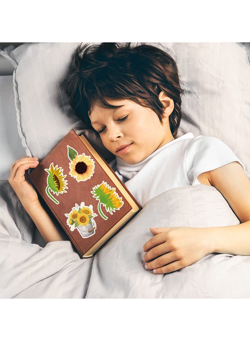 قوس قزح أورينبو ملصقات عباد الشمس للمراهقين والأولاد والبنات، 50 قطعة من ملصقات الفينيل المقاومة للماء لزجاجات المياه والكمبيوتر المحمول والكمبيوتر اللوحي والكوب والأمتعة والهاتف، عبوة ملصقات زهور كرتونية - Image 3